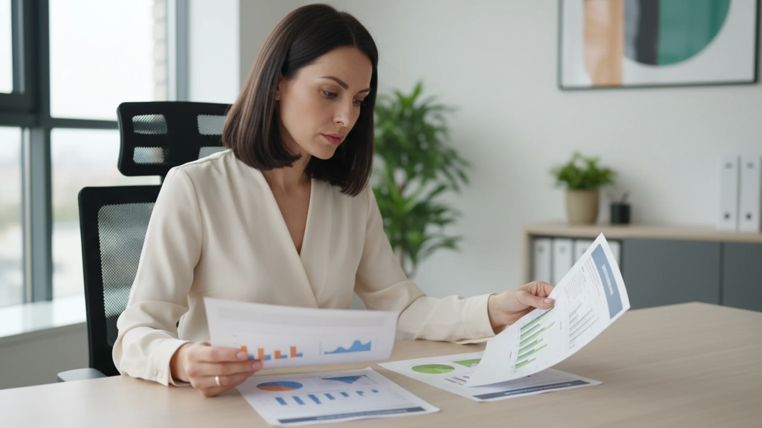 Professional reviewing two different strategic approaches on documents